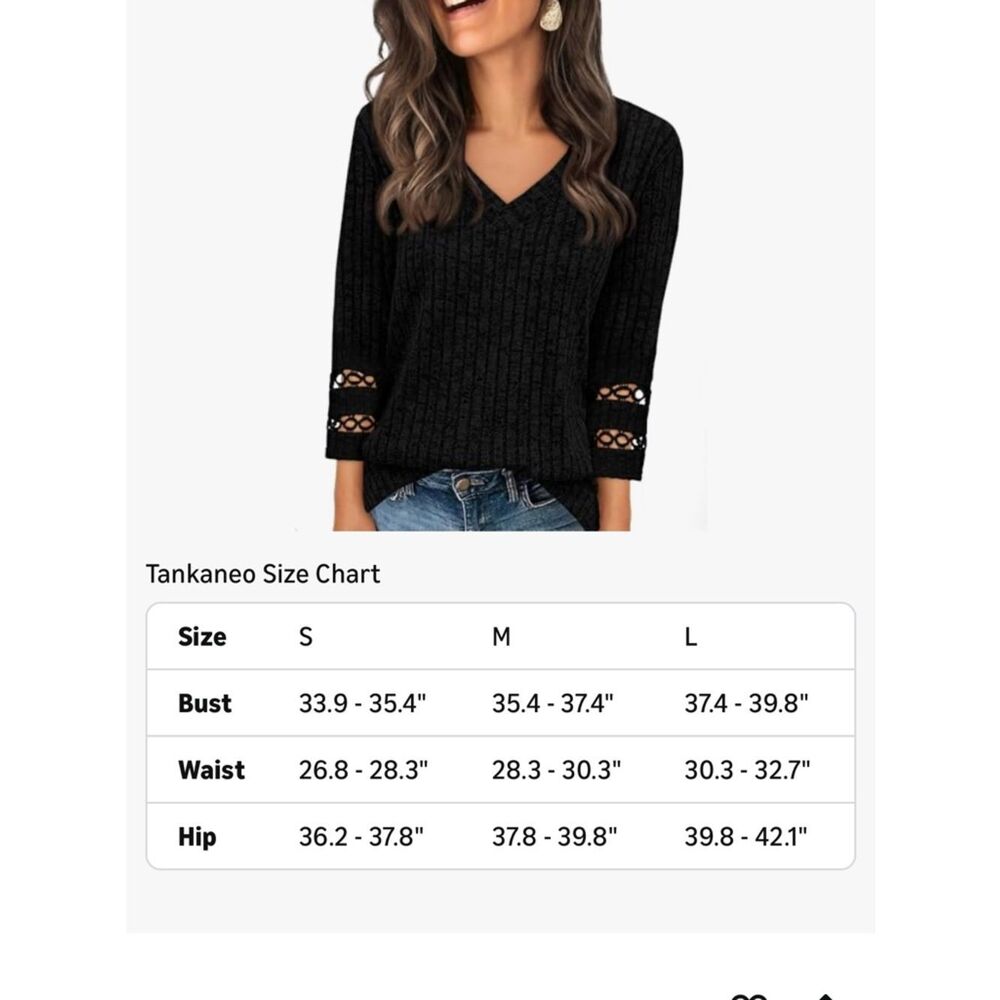 NWT Pretty Garden Size Med Women's Black V-Neck Knit Sweater - Picture 3 of 3